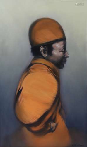 Attributed to Rafael Coronel (Mexican, b. 1932), Untitled (Profile of a Man), 1986, oil on canvas,