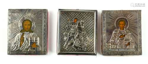 (lot of 3) Russian .84 silver traveling oklad icons, consisting of one depicting St. George the