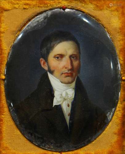 British School (19th century), Portrait of Gentleman, oil on (reverse painted) glass, unsigned,