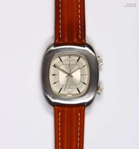 Jaeger Le Coultre alarm stainless steel wristwatch Dial: cushion, bi-level, textured polished,