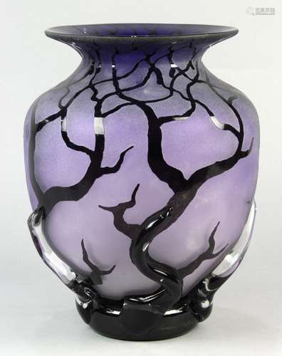 Bernard Katz vase having a frosted amethyst stylized tree form body, signed at base 10.5