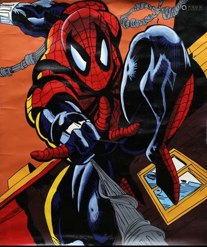 Steve Kaufman (American, 1960-2010), “Spiderman,” acrylic on unstretched canvas, signed verso,