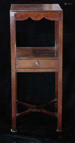 English tiered occasional table circa 1880, having a square top with scalloped apron above the