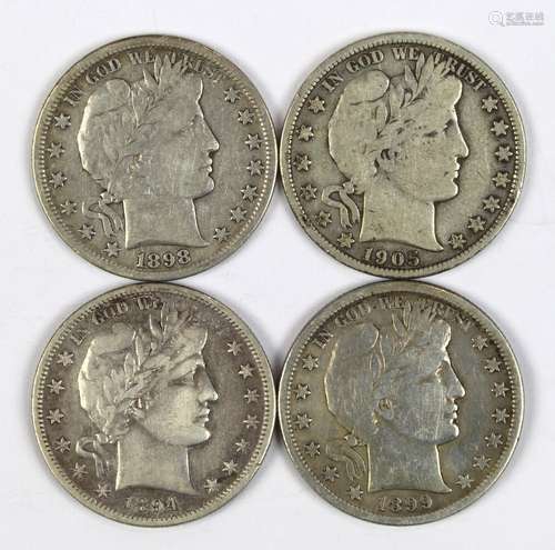 (lot of 4) Barber half dollars, 1894(S), 1898(S), 1899(S), and 1905(S)