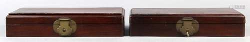 (lot of 2) Chinese hardwood document/seal boxes, each of rectangular form with a hinged lid covering