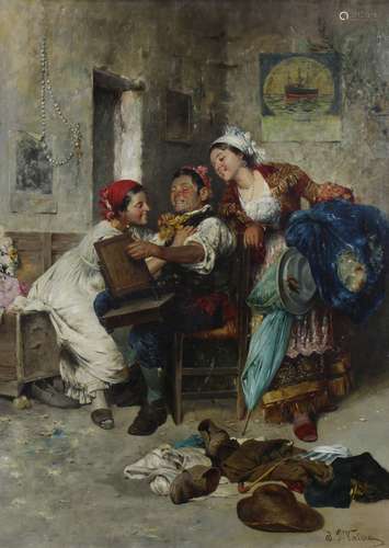 J Pio Valero (Spanish, 1830-1911), Untitled (Two Ladies Dressing A Gentleman), oil on canvas, signed