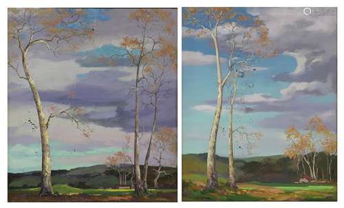 (lot of 2) John Christopher Smith (American, 1891-1943), Landscapes (Clouds and Birch Trees), oils