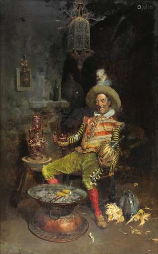 Giuseppe Signorini (Italian, 1857-1932), Untitled (Seated Cavalier with Wine and Brazier), oil on