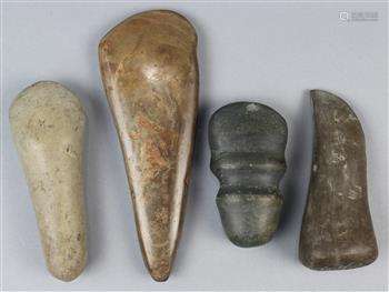 (lot of 4) Meso-American stone celt group, largest: 8