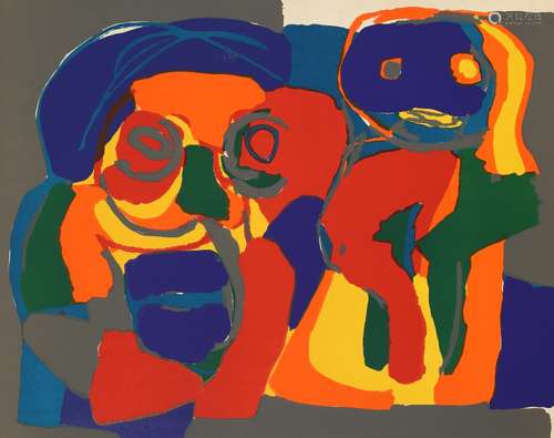 Karl Appel (Dutch, 1921-2006), Sans Titre (Deux Visages), 1969, screenprint in colors, pencil signed