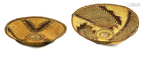 (lot of 2) North Central California Native American basket group, consisting two Klamath tule