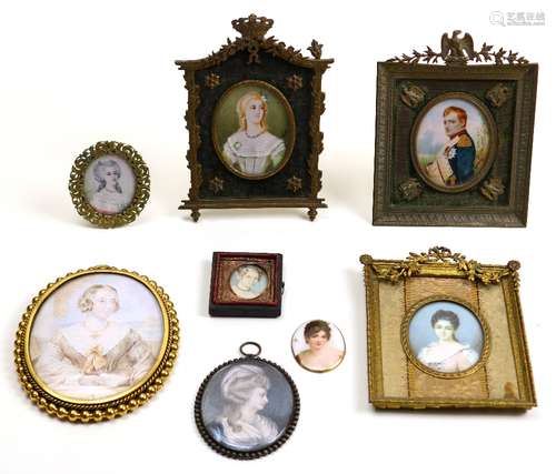 (lot of 8) French hand painted porcelain miniature portraits; each depicting French royalty