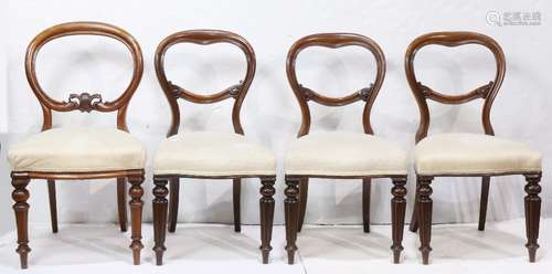 (lot of 4) Victorian balloon back parlor chairs, having a curved crest rail over the carved back and