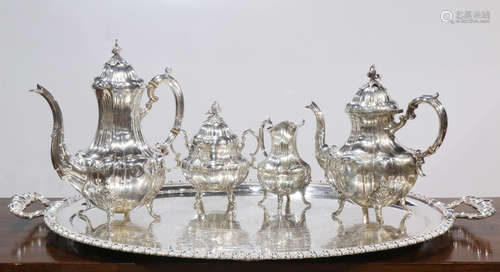 (lot of 5) Reed and Barton sterling silver tea service in the Bradford pattern, consisting of a