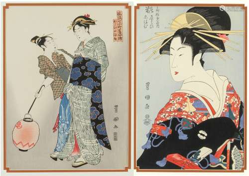 (lot of 2) Utagawa Toyokuni III (Japanese, 1786-1865), one depicting a courtesan, the other from 