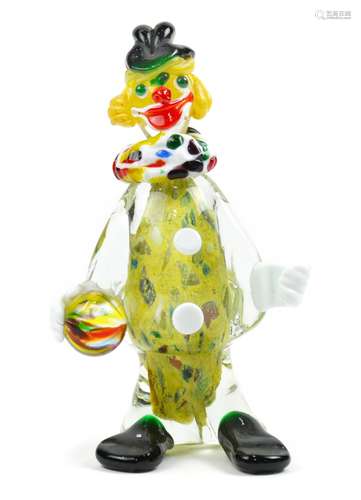 Murano glass clown, in the manner of Salviati, depicted wearing a black top hat, above a clown suit,