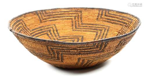 Southwest Native American Apache coiled basket, having continuous stepped geometric patterning, 15