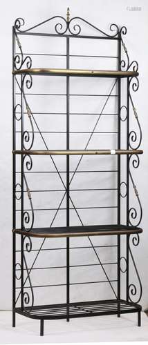 French bakers rack, having four fixed shelves with brass banding, 86