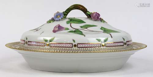 Royal Copenhagen Flora Danica lidded tureen, the lid having a stylized floral encrusted branch