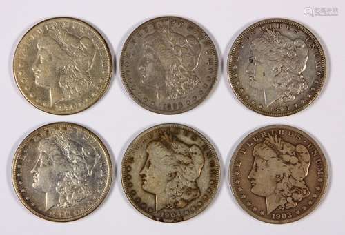 (lot of 6) Morgan silver dollars, 1896(S), 1898(S), 1899(S), 1903(S), 1904(S), 1904(P)