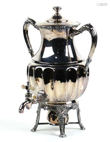 Victorian silverplate samovar, having a balustser form flanked by two sculpted handles, the whole