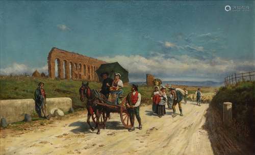 Pietro Gabrini (Italian, 1856-1926), Road to Rome, oil on canvas (laid down on board), signed