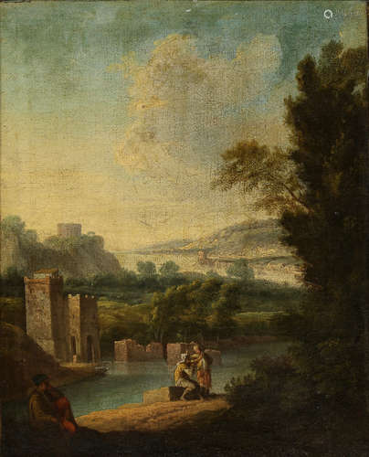 Follower of Francesco Zuccarelli (Italian, 1702-1788), Landscape with Figures by a River and Distant