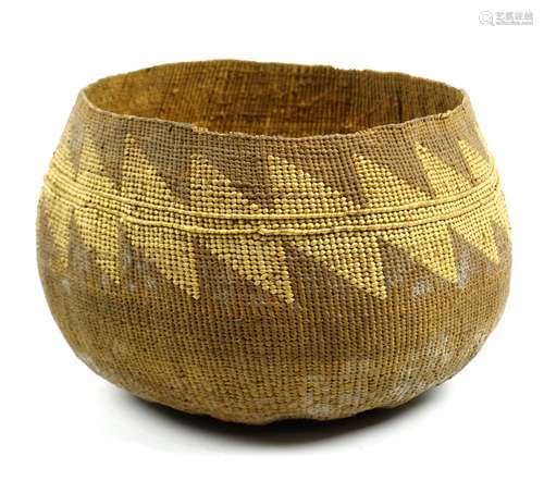 Native American Hupa twined mush bowl, Trinity River, Northwest California, the two color basket