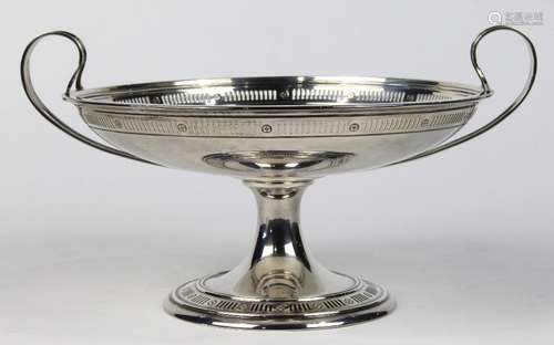 Towle Silversmiths sterling silver compote, the reticulated rim mounted with scrolling handles,