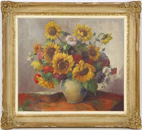 Theodore Becher (German, b. 1889), Still Life with Flowers, oil on canvas, signed lower right,