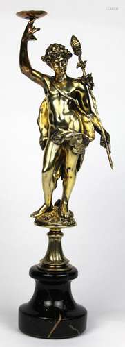 French Grand Tour style silver gilt mythological figure, depicting Bacchus or Dionysus, modeled as