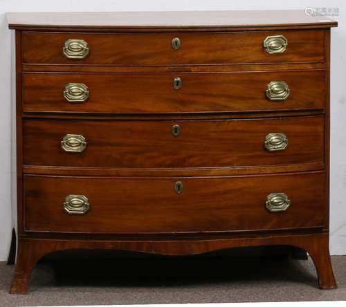 American Federal chest of drawers, having a bow front with band inlay above the graduated four