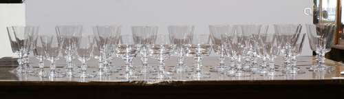 (lot of 34) Baccarat stemware group, in the Embassy pattern, consisting of (3) champagne bowls, (13)