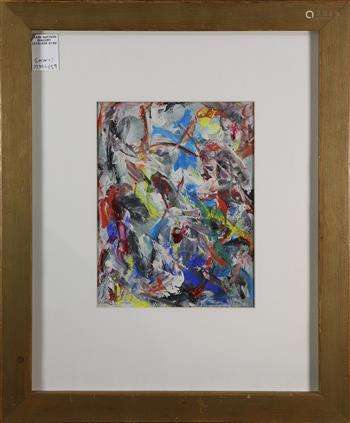 (lot of 2) John A. Dominque (American, 1893-1994), Abstract, 1963, acrylic on paper, signed and