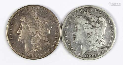 (lot of 2) 1892(S) and 1902(S) Morgan silver dollars, XF/AU