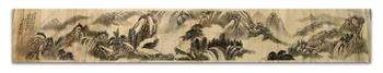 Manner of Lin Shu (Chinese, 1852-1924), Landscape handscroll, ink on paper, of scholar figures