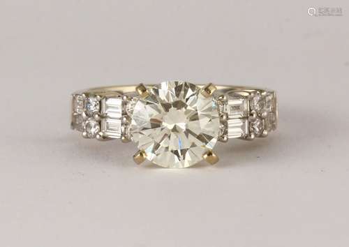 Diamond and 18k white gold ring Featuring (1) round brilliant-cut diamond, weighing approximately