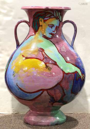 Mattie Leeds (American, 20th century), Nude, 1986, ceramic vase, signed and dated beneath,