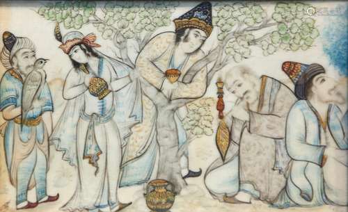 Persian School (19th/20th century), Untitled (Figures Bearing Gifts), miniature oil on bone,