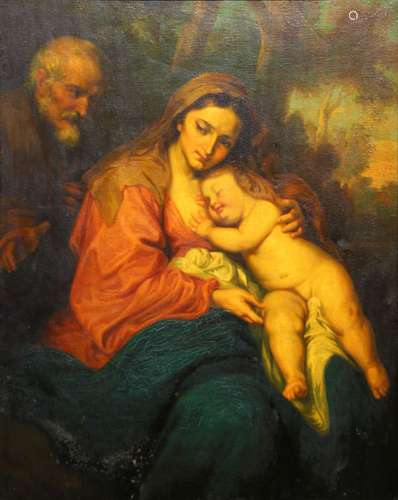 Follower of Anthony Van Dyck (Flemish, 1599-1641), Madonna and Child with Saint Peter, oil on