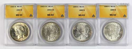 (lot of 13) ANACS Graded Morgan dollars, various dates, MS62-MS63 (lot of 13) together with one