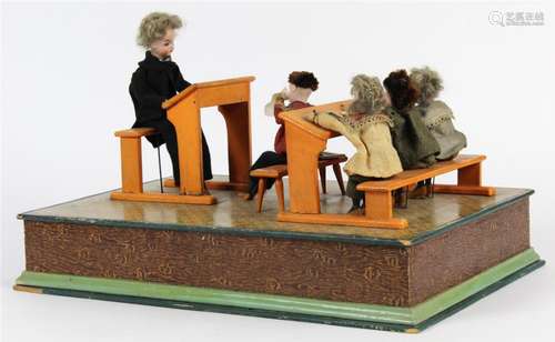 German Manivelle musical automaton circa 1890, depicting a school room scene with five porcelain