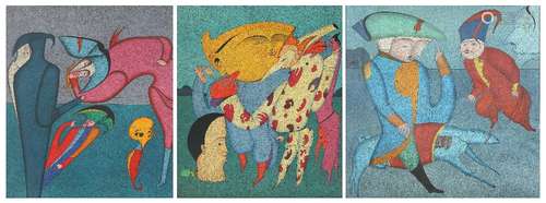 (lot of 3) Mihail Chemiakin (Russian, b.1943), Untitleds (The Jesters), lithographs in colors,