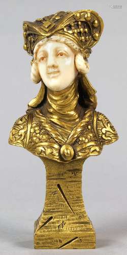 Eugene Bernoud (French, 19/20th century), Women in Medieval Dress, gilt bronze figurine, signed