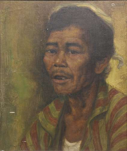 Dullath (Indonesian, 1919-1996), Portrait of a Man, oil on canvas (laid down on board), signed lower