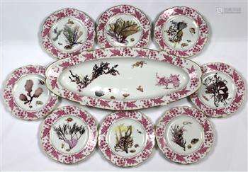 (lot of 12) French Haviland Limoges porcelain fish service, depicting kelp, shells and eels if