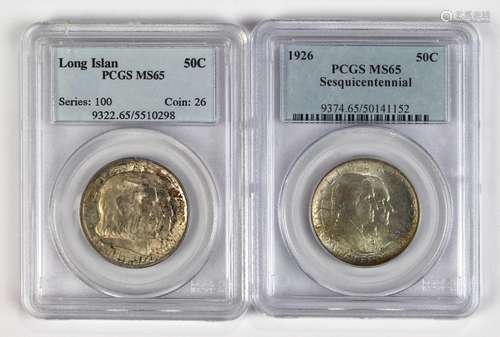 (lot of 2) 1926 Sesquicentennial commemorative PCGS MS65, together with a 1936 Long Island