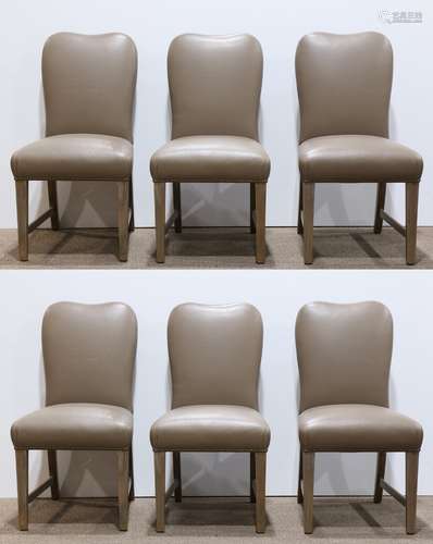 (lot of 6) Italian Moderne style side chairs, each having a shaped back upholstered in thistle,