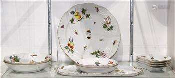 (lot of 10) Herend porcelain partial luncheon service, with mushrooms, insects, fruit and