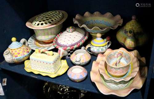 (lot of 14) Assorted McKenzie Childs ceramic table articles, comprising a teapot, a crocus pot, a